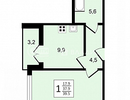 1-комнатная квартира, 39.5 м2