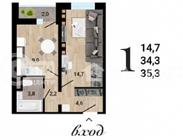 1-комнатная квартира, 35.3 м2