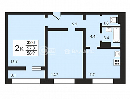 2-комнатная квартира, 58.9 м2