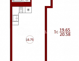 1-комнатная квартира, 20.58 м2