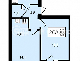 2-комнатная квартира, 49.8 м2