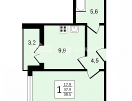1-комнатная квартира, 39.5 м2